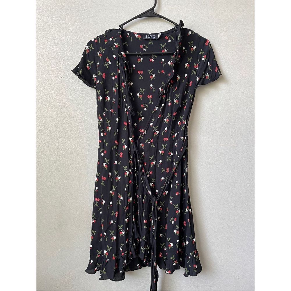 Dollz & Dames Cherry Lightweight Wrap Summer Nights Black Mini Dress Size XS